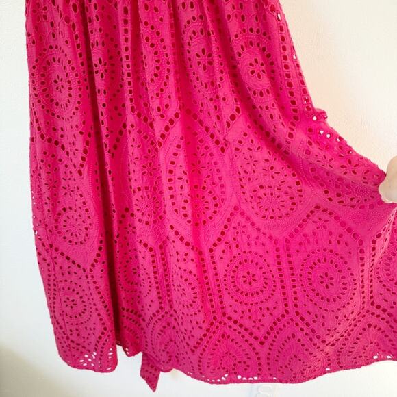 Badgley Mischka Red Eyelet Midi Dress Sz 6 - Picture 7 of 9